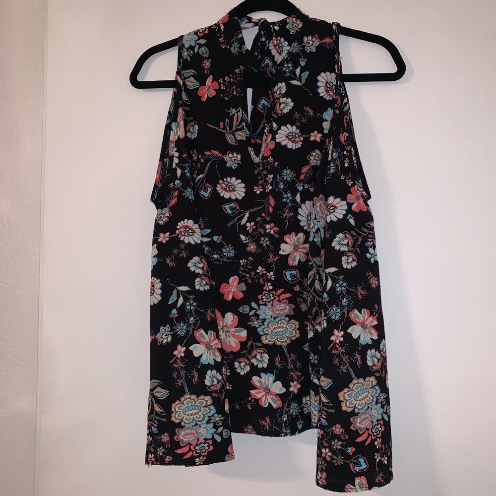 Black Floral Blouse | Cold Shoulder